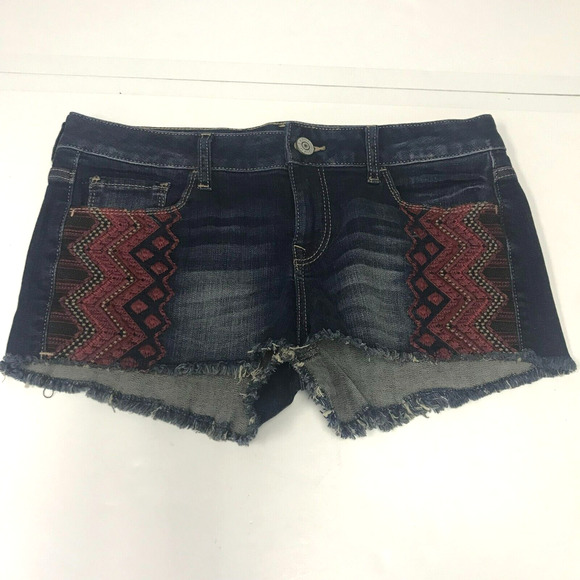 Express Jeans Shorts Womens 6 Raw Hem Embroidered Tribal Boho Festival - Picture 1 of 8